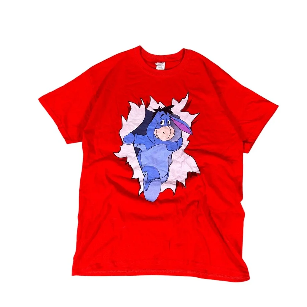 Y2K Disney Eeyore T Shirt Red Burst 3D Graphic‎ Print Size Large